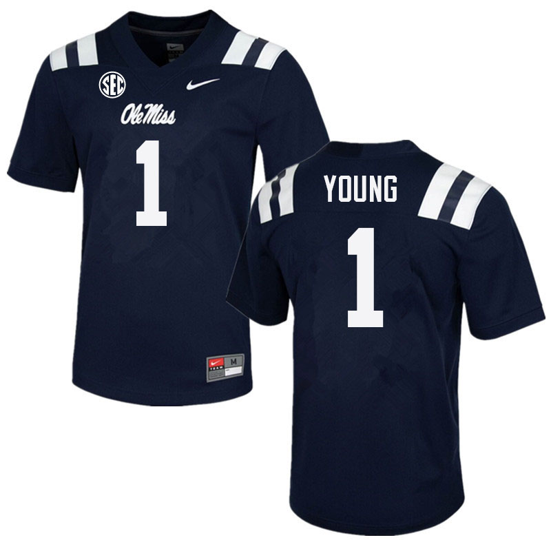Ole Miss Rebels #1 Isheem Young College Football Jerseys Sale-Navy